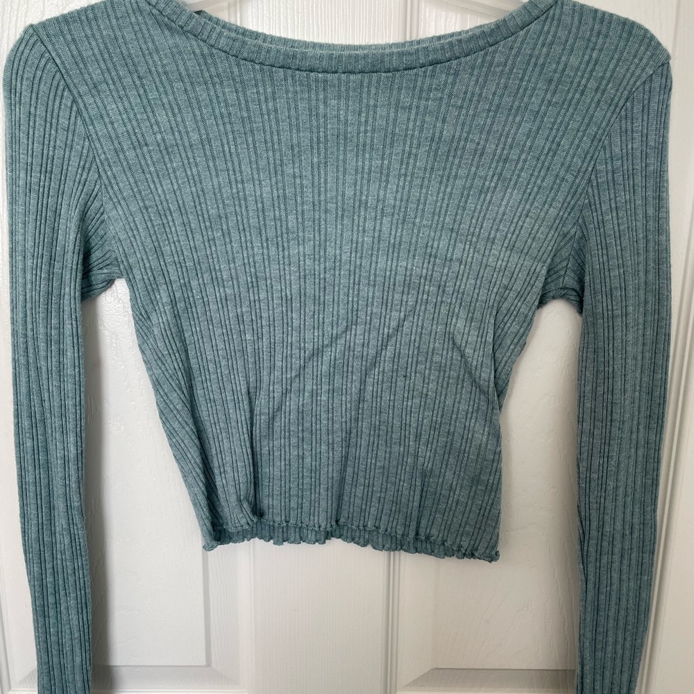 Blue Long Sleeve Crop Top